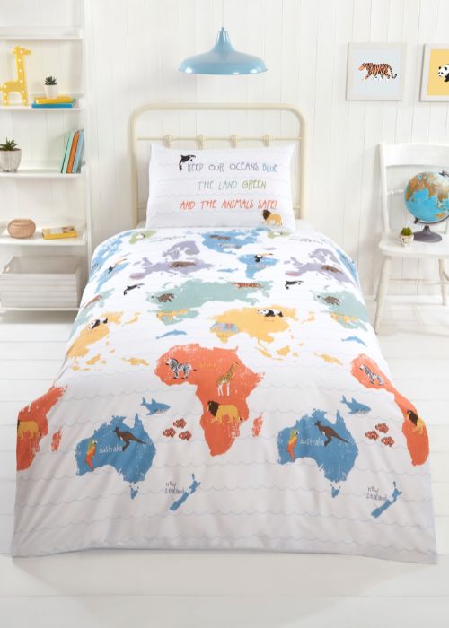 map of the world kids bedding